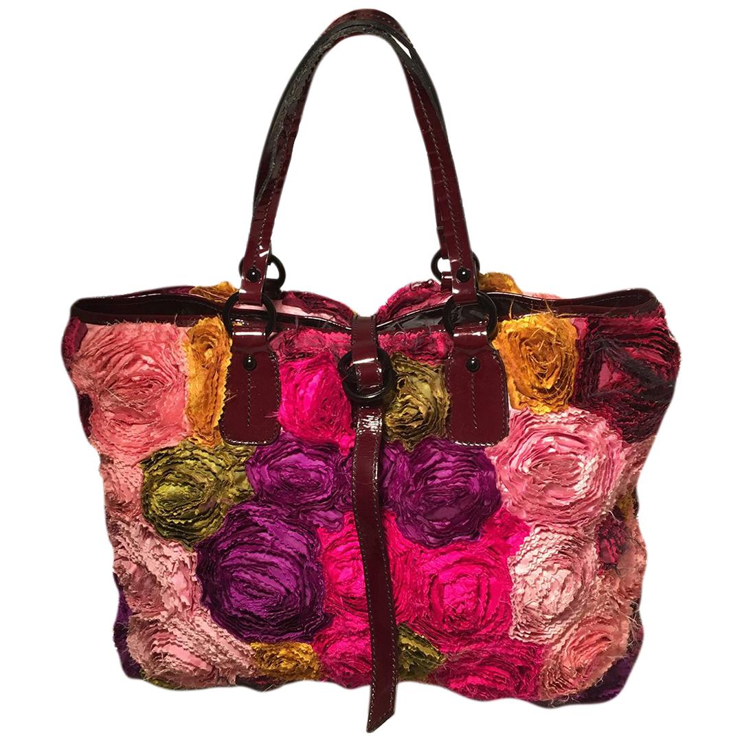 Valentino Red Silk And Leather Organza Rosier Tote at 1stDibs