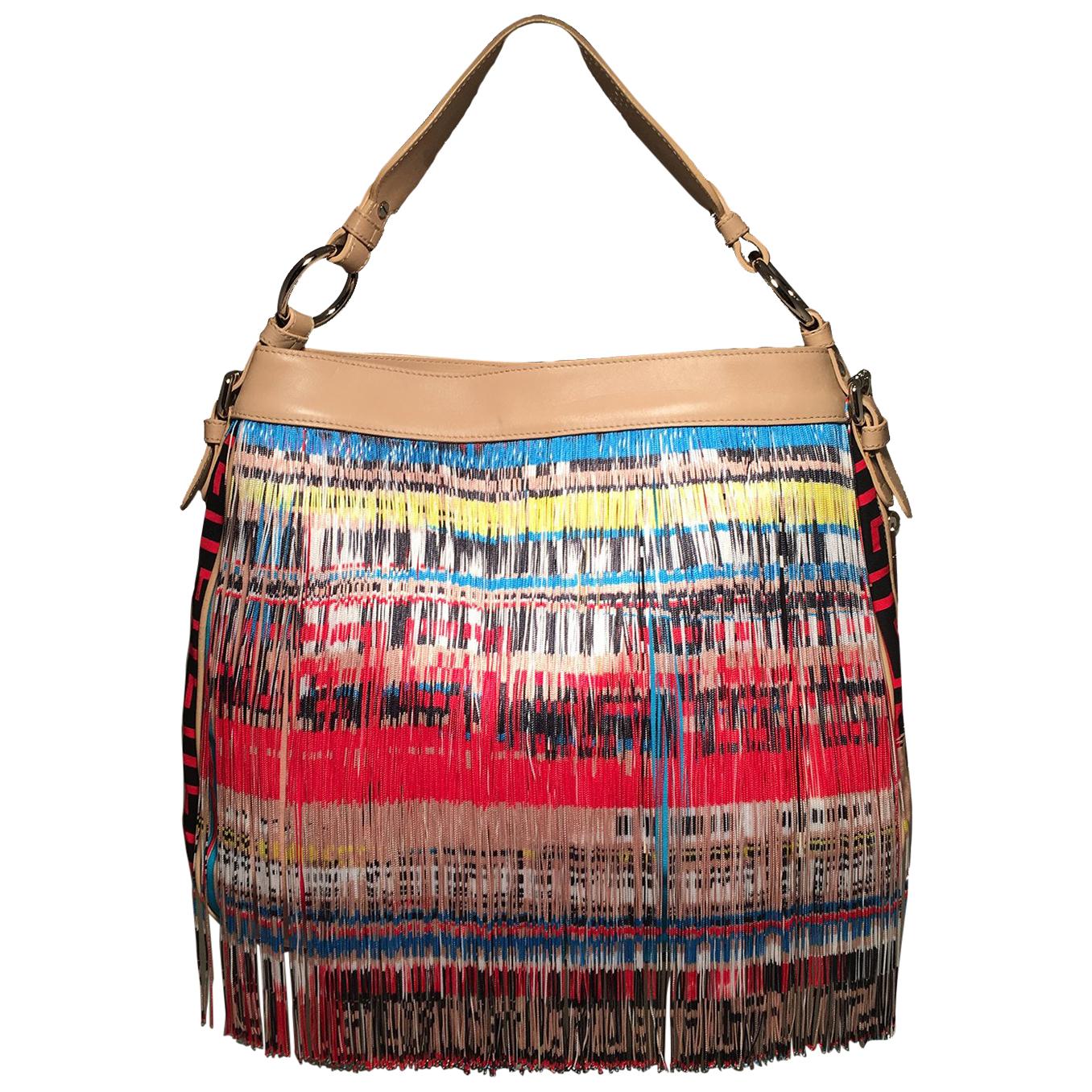 Versace Multicolor Fringe Leather and Twill Frida Hobo Shoulder Bag