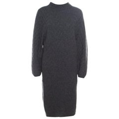 Fendi Grey Chevron Patterned Cashmere Knit High Neck Sweater Dress S