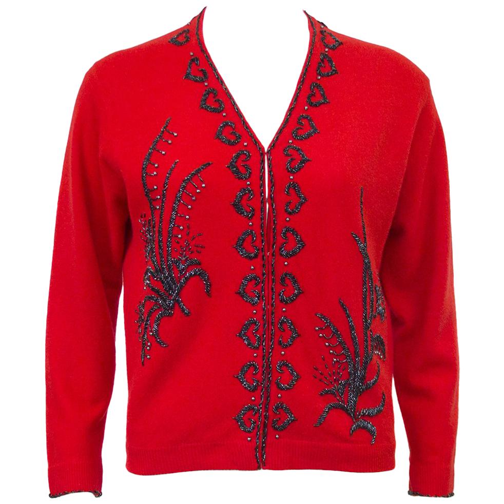 1950s Red Beaded Cashmere Sweater