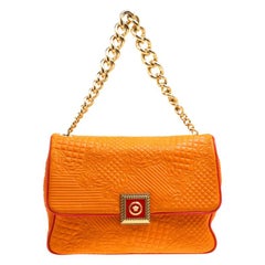 Versace Orange Micro Vanitas Quilted Leather Shoulder Bag