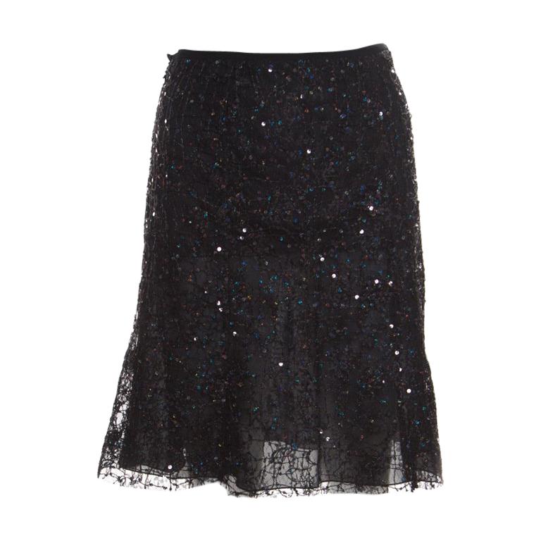 Emporio Armani Black Sequin Embellished and Lace Layered A Line Skirt S ...