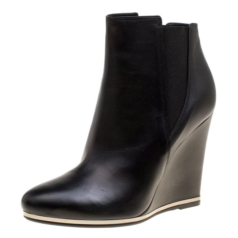 Le Silla Black Leather Wedge Heel Ankle Boots Size 39 For Sale at ...