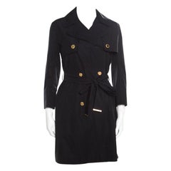 Louis Vuitton Black Cotton Detachable Sleeve Detail Belted Trench Coat Dress S