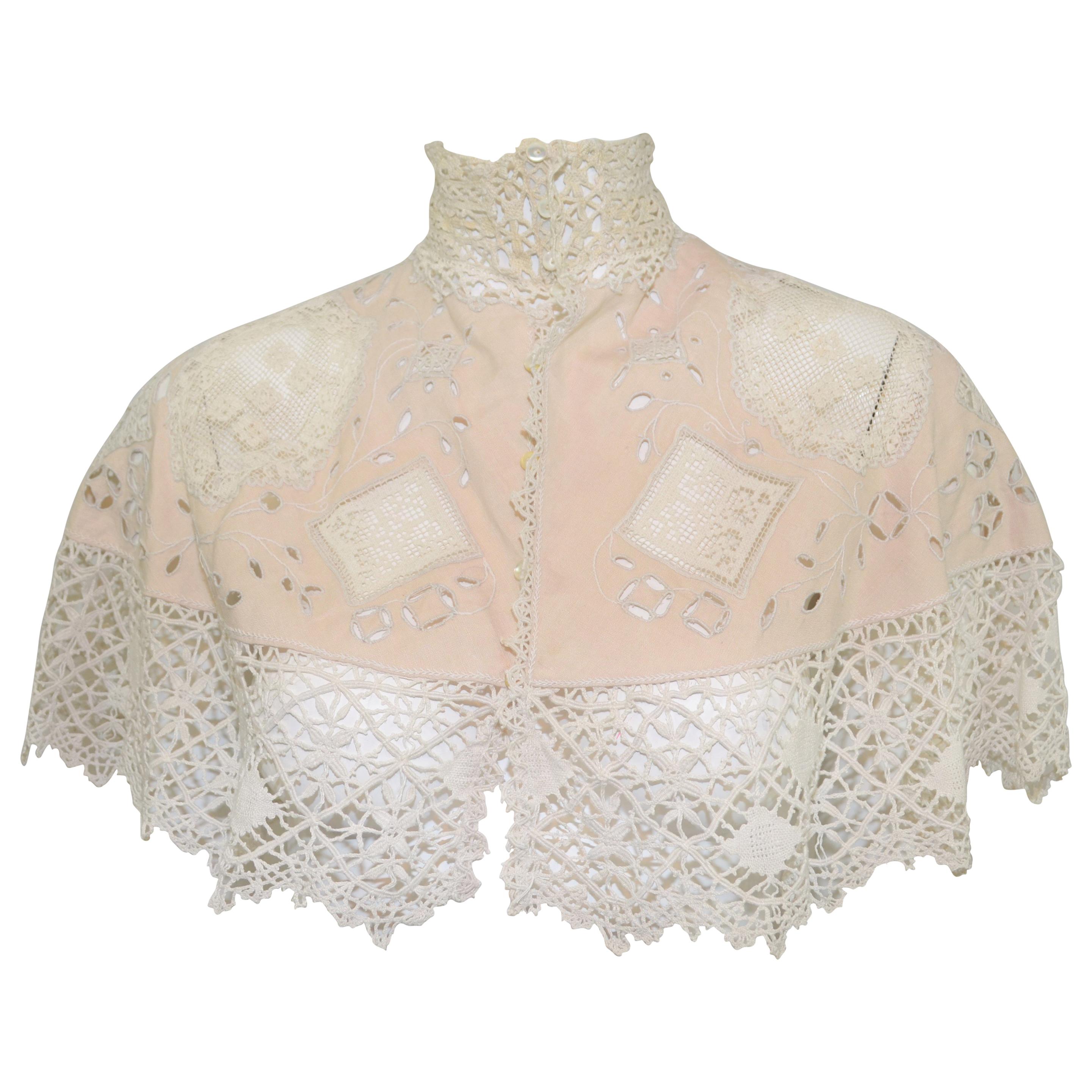 Vintage Victorian Crochet Knit Capelet with Eyelet