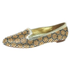Alexander McQueen Metallic Gold Studded Leather Smoking Slippers Size 39