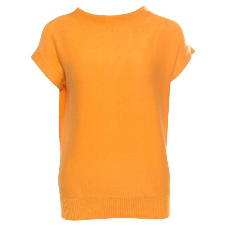 Hermes Yellow Cashmere Short Sleeve Sweater S