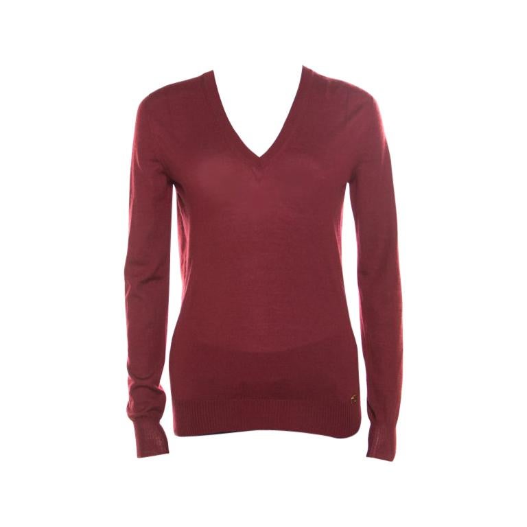 Gucci Red Cashmere V-Neck Sweater S