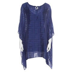 Fendi Cobalt Blue Logo Patterned Silk Beach Cover up Kaftan ( One Size )