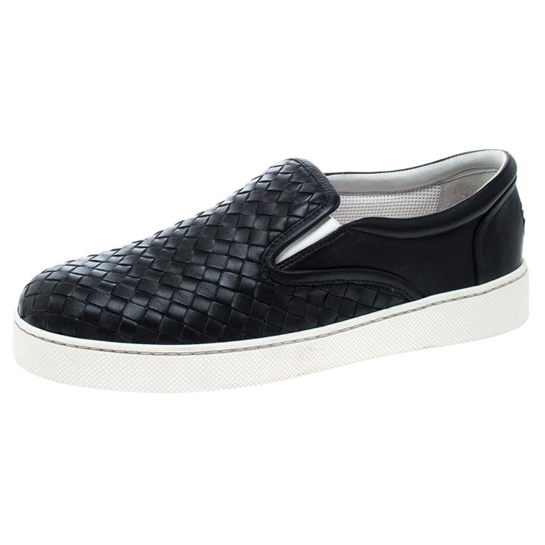 Bottega Veneta Navy Intrecciato Leather Slip On Sneakers Size 41 For ...