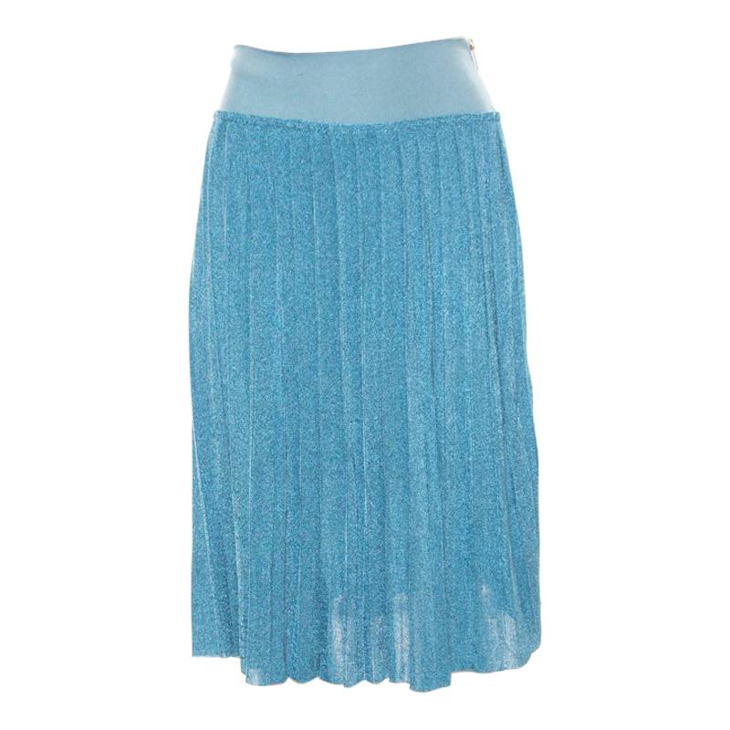 Sonia Rykiel Metallic Blue Ribbed Waist Pleated Midi Skirt S
