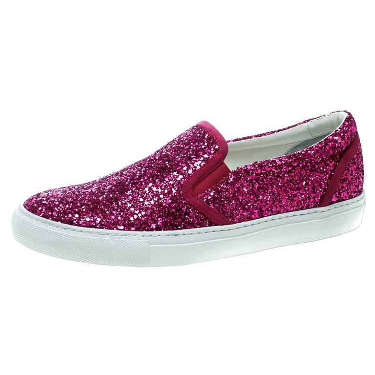 Dsquared2 Fuchsia Pink Coarse Glitter Slip On Sneakers Size 40