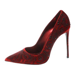 Le Silla Red Crystal Embellished Velvet Pointed Toe Pumps Size 40