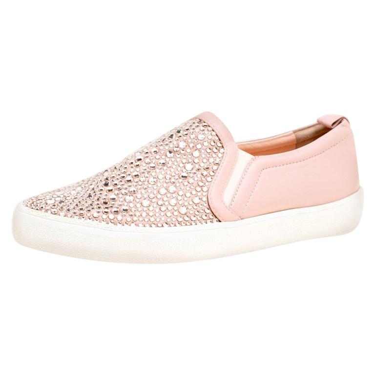 Gina Pink Leather and Crystal Embellished Satin Gioia Slip On Skate ...