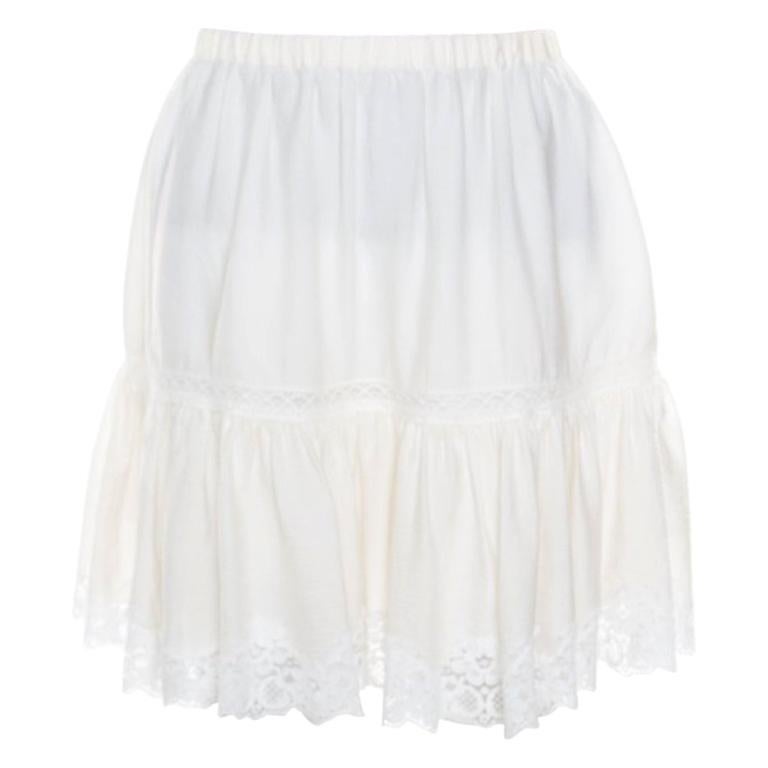 Dolce and Gabbana Cream Crinkled Cotton Silk Lace Insert Tiered Skirt M ...