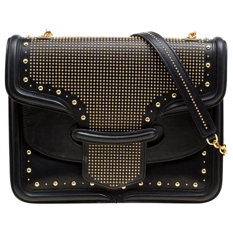 Alexander McQueen Black Leather Heroine Studded Shoulder Bag