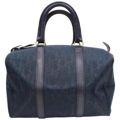 Dior Navy Monogram Signature Oblique Trotter Boston 868127 Blue Canvas Satchel