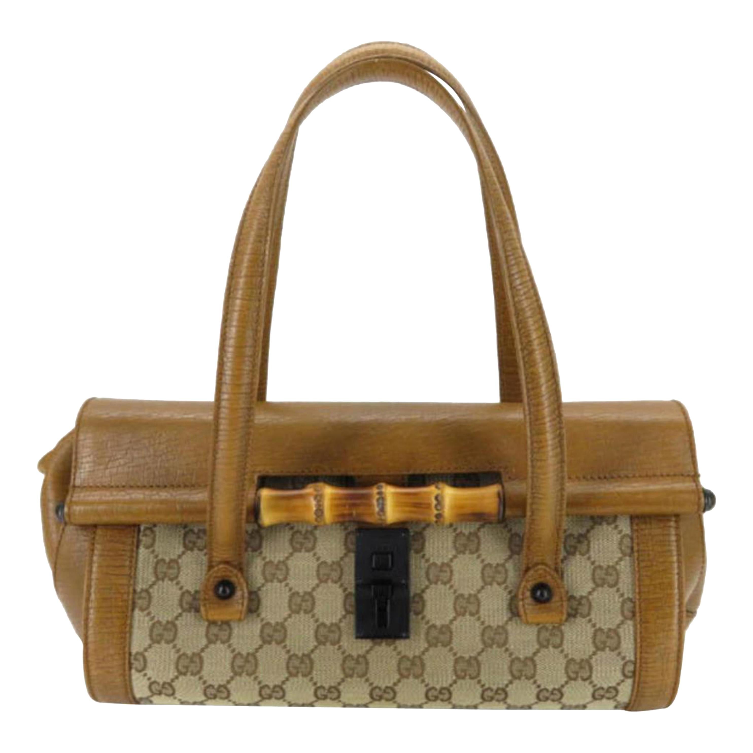 Gucci Monogram Bamboo Bullet 868091 Brown Canvas Satchel For Sale