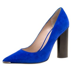 Barbara Bui Cobalt Blue Suede Metal Pointed Toe Block Heel Pumps Size 37