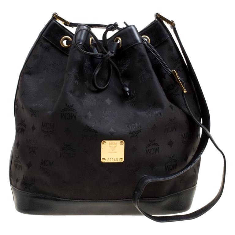 MCM Black Nylon Drawstring Bucket Bag For Sale at 1stdibs