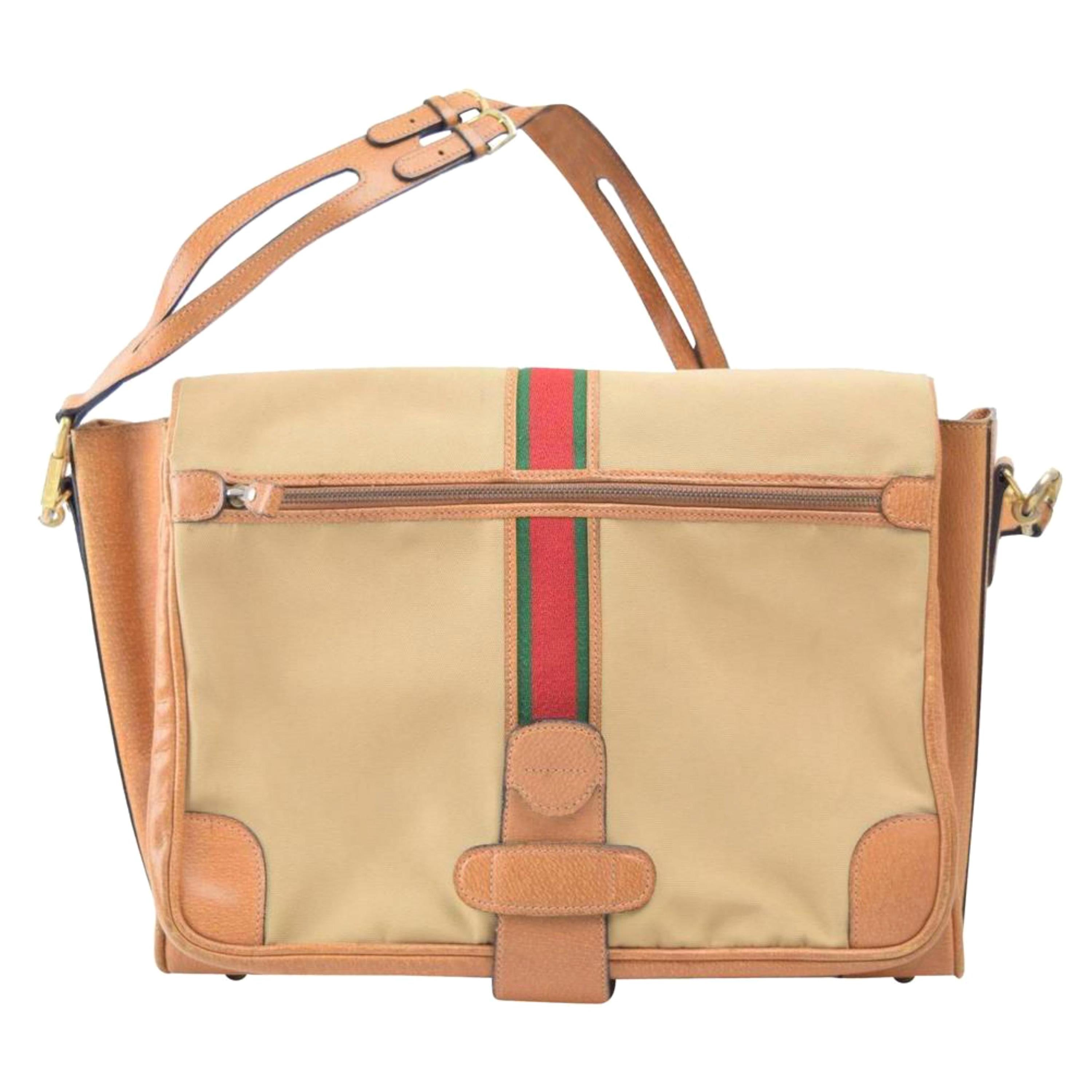 Gucci (Ultra Rare) Vintage Web Messenger 867947 Brown Canvas Shoulder Bag For Sale