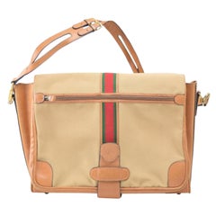 Gucci (Ultra Rare) Vintage Web Messenger 867947 Brown Canvas Shoulder Bag