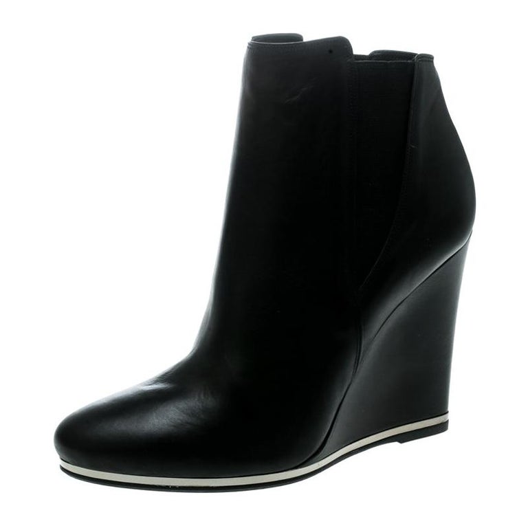 Le Silla Black Leather Wedge Ankle Boots Size 40 For Sale at 1stDibs