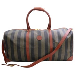 Fendi Pequin Stripe 2way Duffle Boston 867743 Brown Leather Weekend/Travel Bag