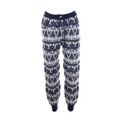 Chanel Navy Blue and White Cashmere Chunky Jacquard Knit Jogger Pants S