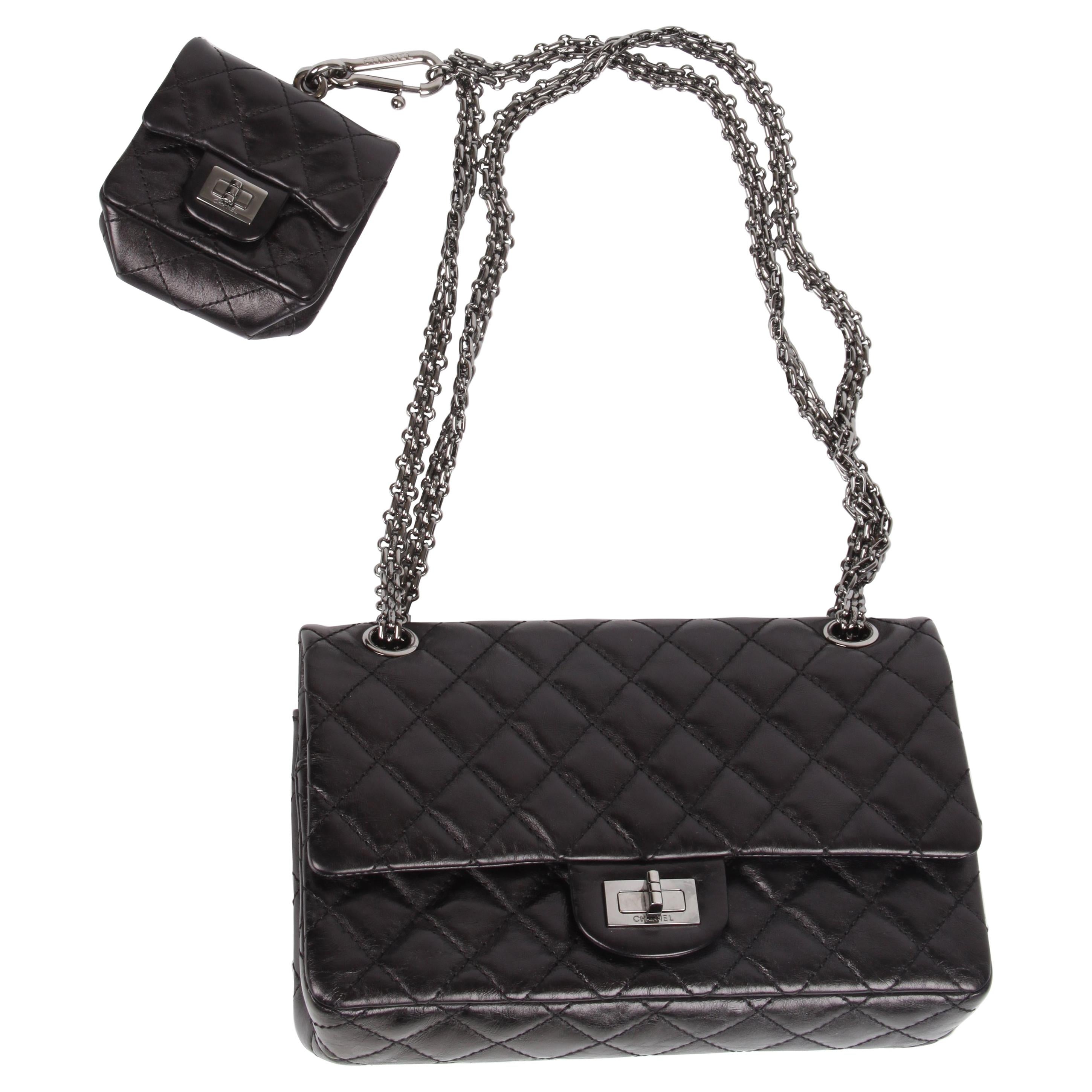 Chanel 2.55 Reissue Double Flap Bag with Mini Pochette - black For Sale