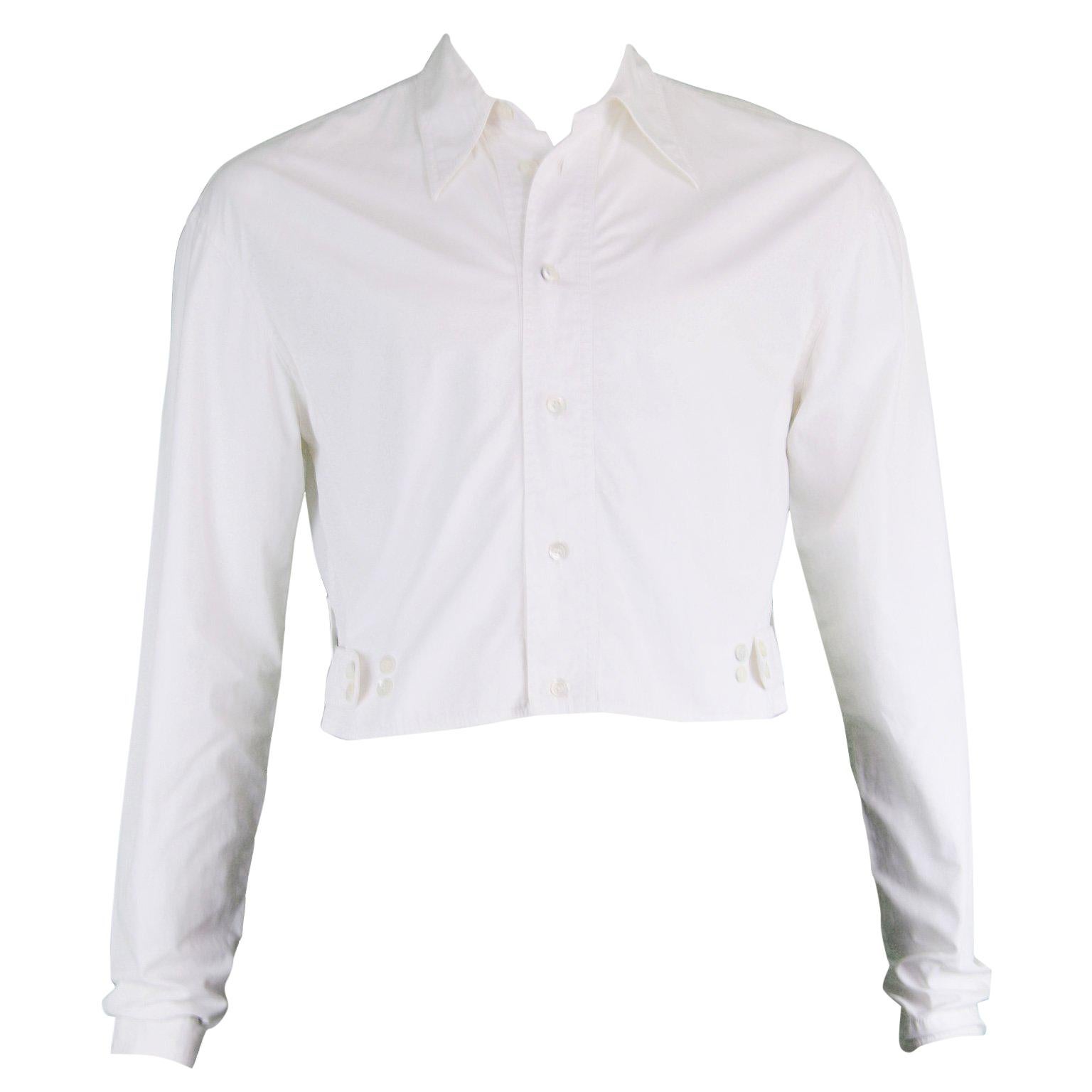 Dirk Bikkembergs Hommes Vintage Men's Cropped White Cotton Shirt, 1990s ...