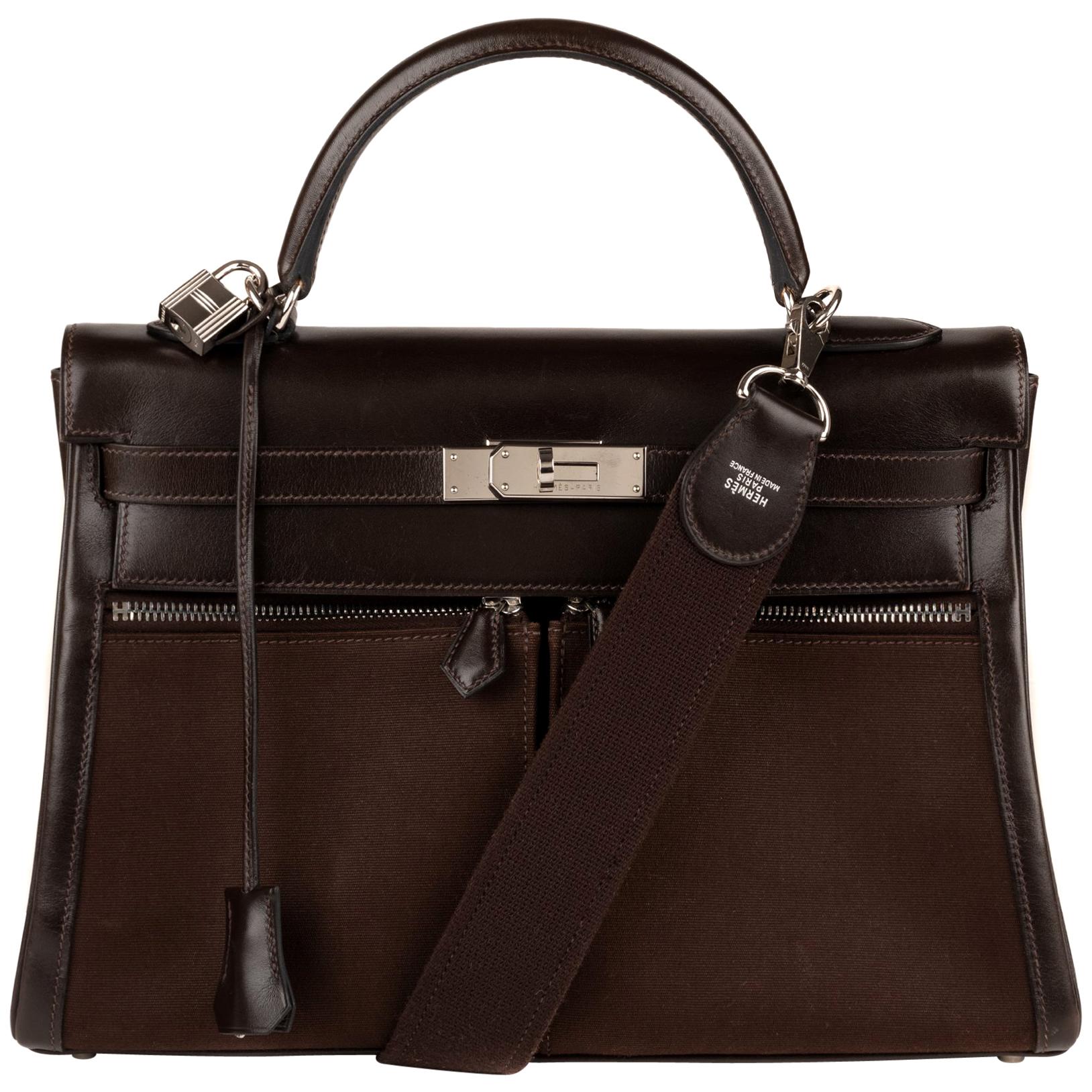 Hermes Kelly Lakis 32cm Bi-Material Brown Bag