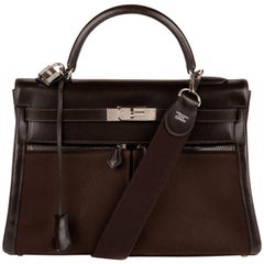 Hermes Kelly Lakis 32cm Bi-Material Brown Bag