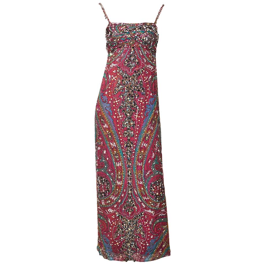 Galanos  Paisley Pattern Beaded Gown