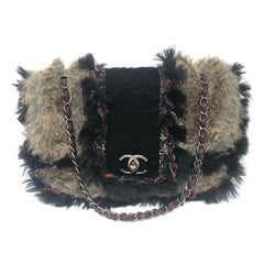 Chanel Fantasy Black Fur and Tweed Bag 