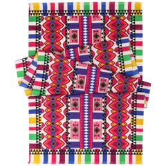 Used ETRO Multicolor Geometric Tribal Print Silk Fringe Oblong Scarf