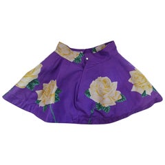 1980s Versace Yellow Rose Printed Skater Skirt