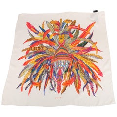 Gucci Feather Tribal Silk Scarf - white/multi color