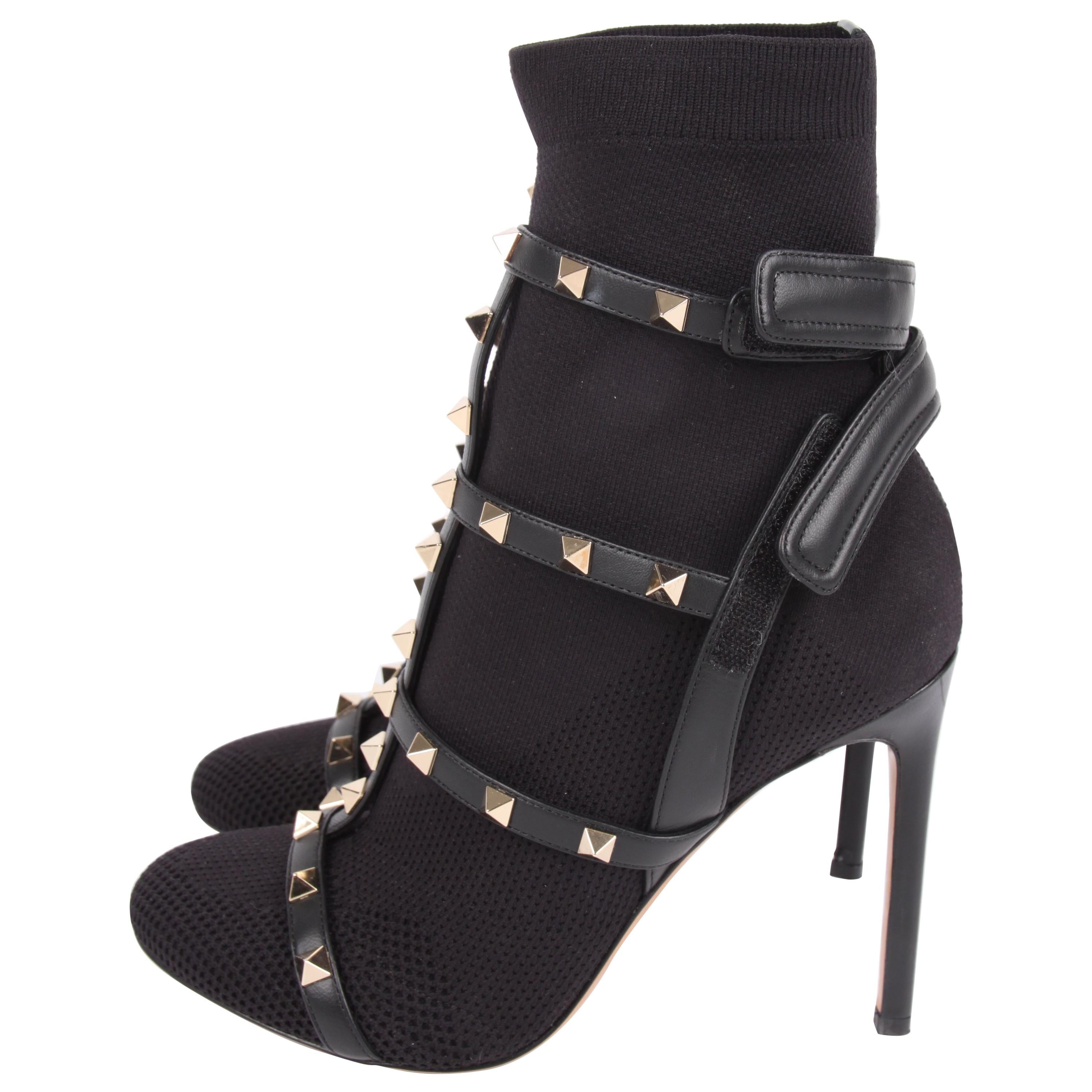 Valentino Rockstuds Sock Booties - black/gold For Sale
