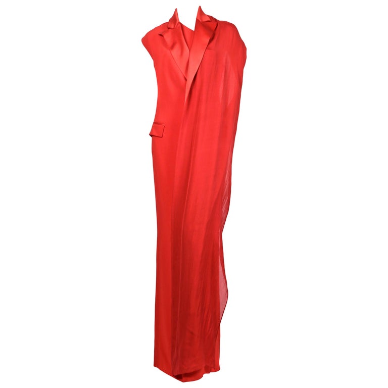 JEAN PAUL GAULTIER red tuxedo gown with draped silk scarf at 1stDibs