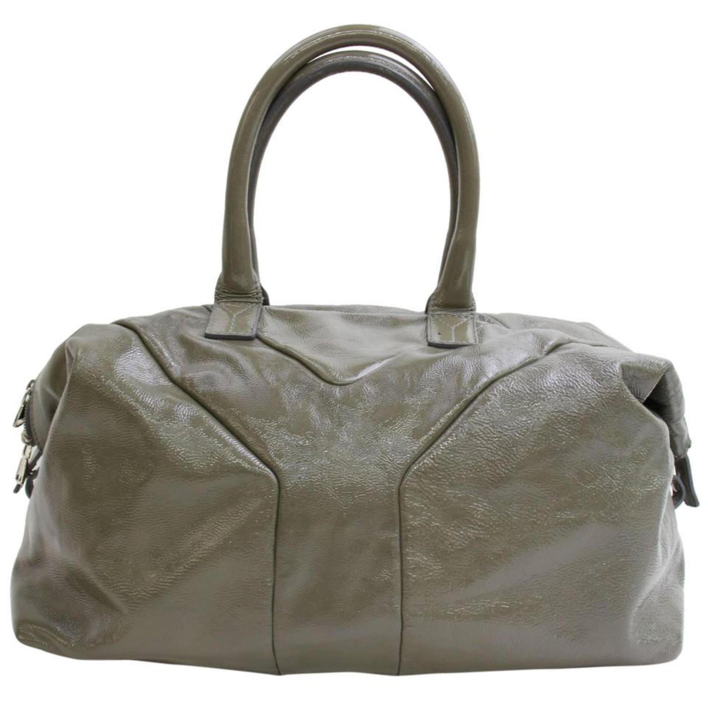 Saint Laurent Duffle Easy Y Boston 867353 Olive Patent Leather Weekend/Travel Ba For Sale
