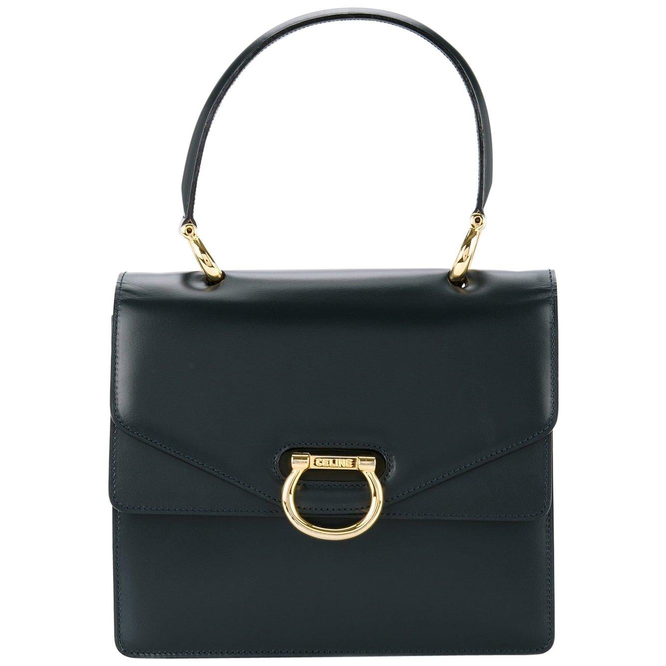 Celine Black Leather Toggle Kelly Style Evening Top Handle Satchel Bag For Sale