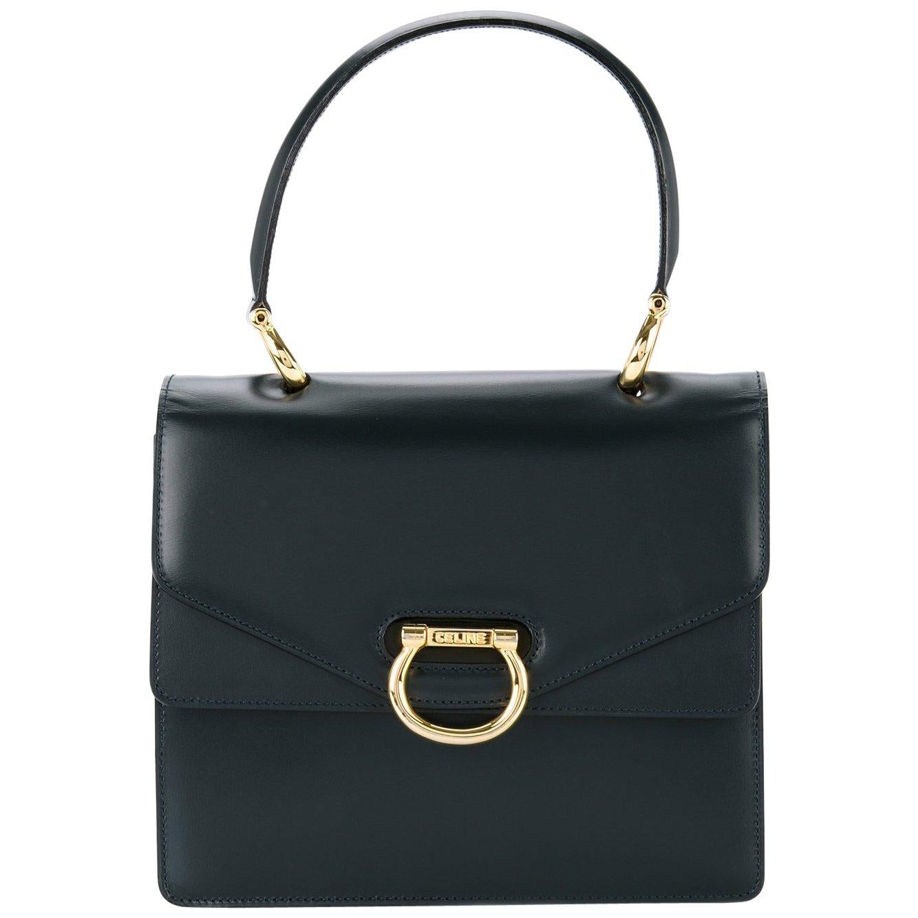 Celine Black Leather Toggle Kelly Style Evening Top Handle Satchel Bag