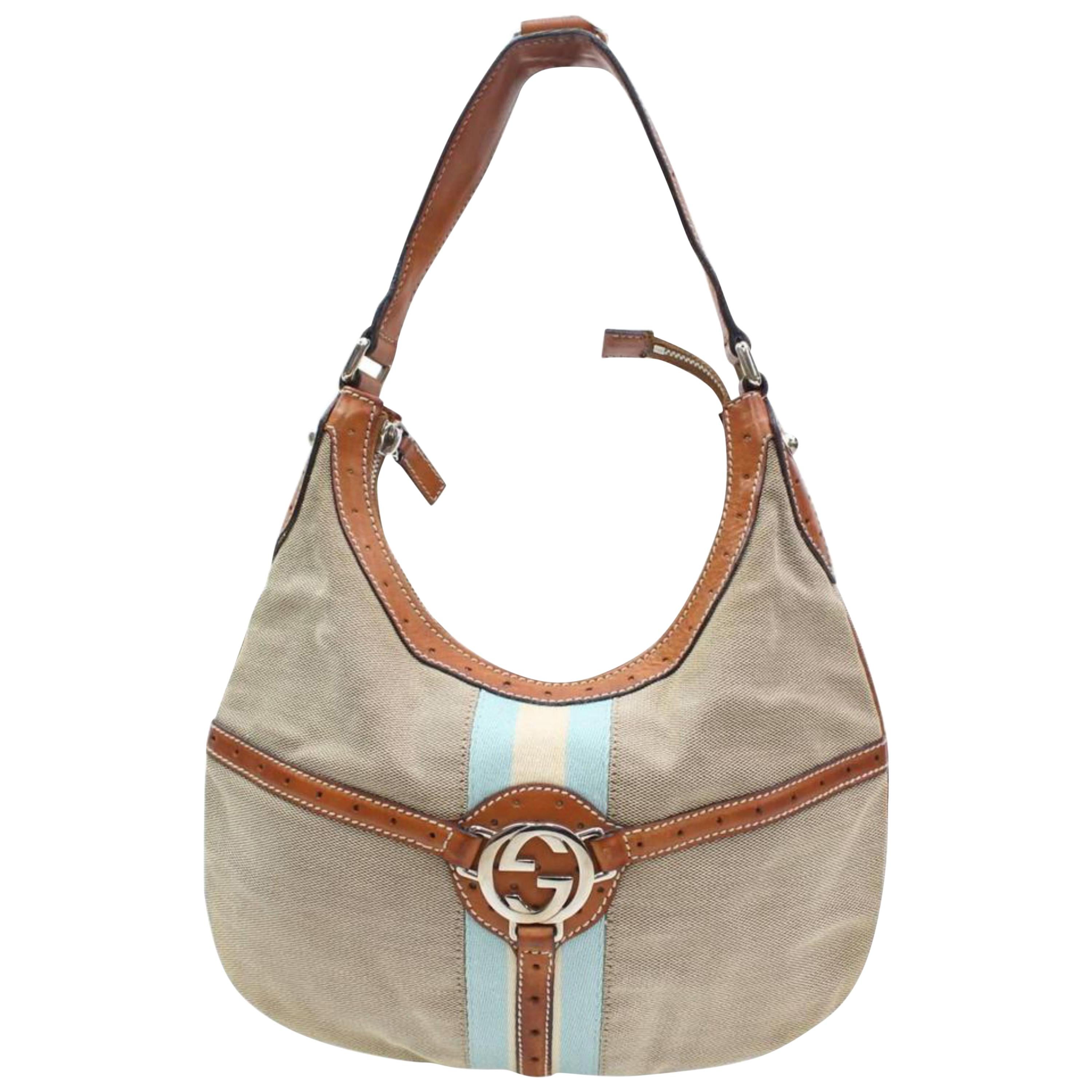 Gucci Monogram Web Reins Hobo 868166 Brown Canvas Shoulder Bag For Sale