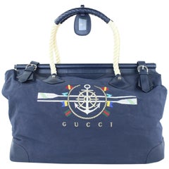 Gucci ( Rare ) Nautical Rope Duffle 222754 Navy Blue Canvas Weekend/Travel Bag