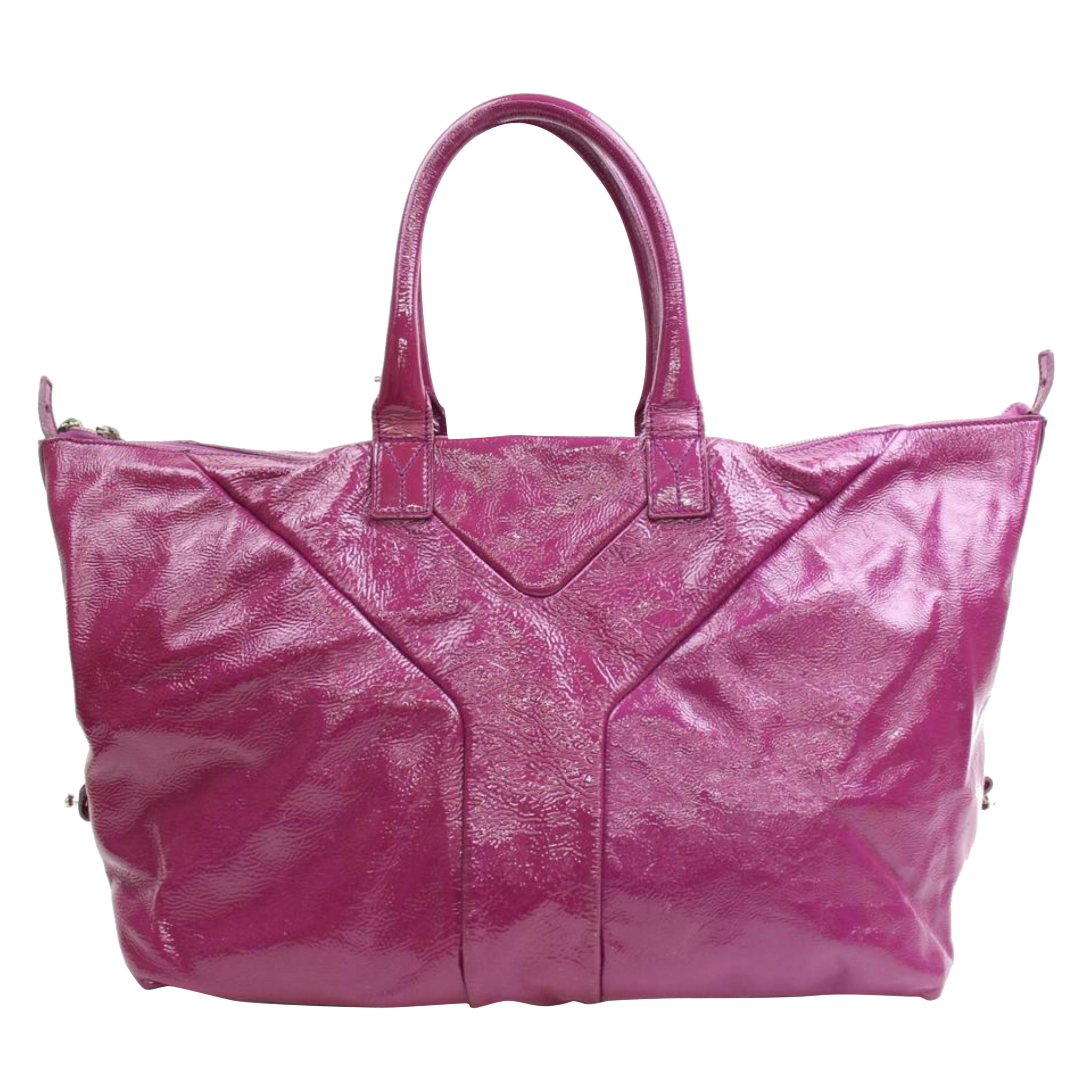 Saint Laurent Easy Extra Large Y Boston Convertrible 868325 Fuchsia Leather Tote For Sale