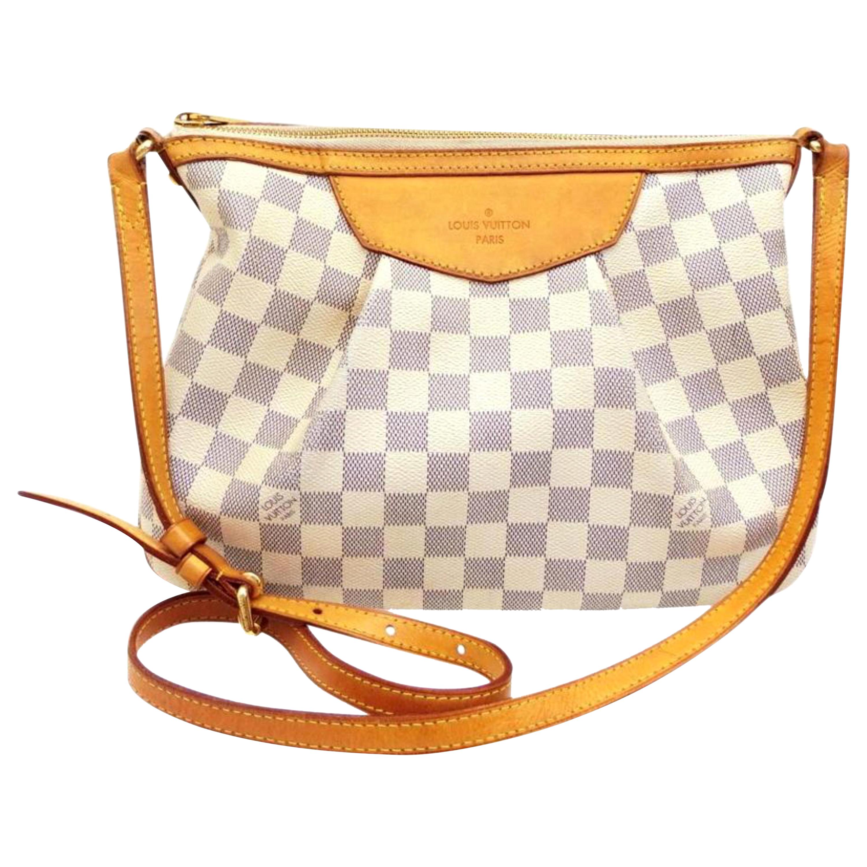 Louis Vuitton Siracusa Damier Azur Pm 234210 White Coated Canvas Cross Body Bag For Sale