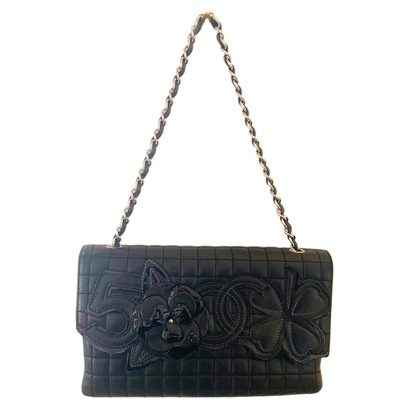 Authentic Black Chanel Camelia handbag bag purse For Sale