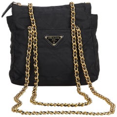 Prada Black Quilted Nylon Chain Tote Bag