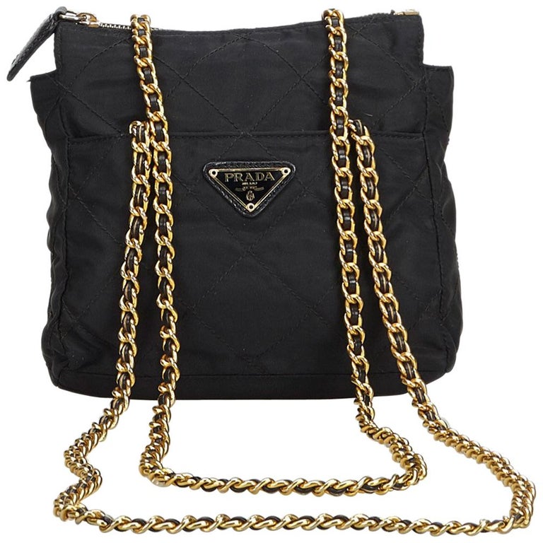 Prada Black Quilted Nylon Chain Tote Bag For Sale at 1stDibs